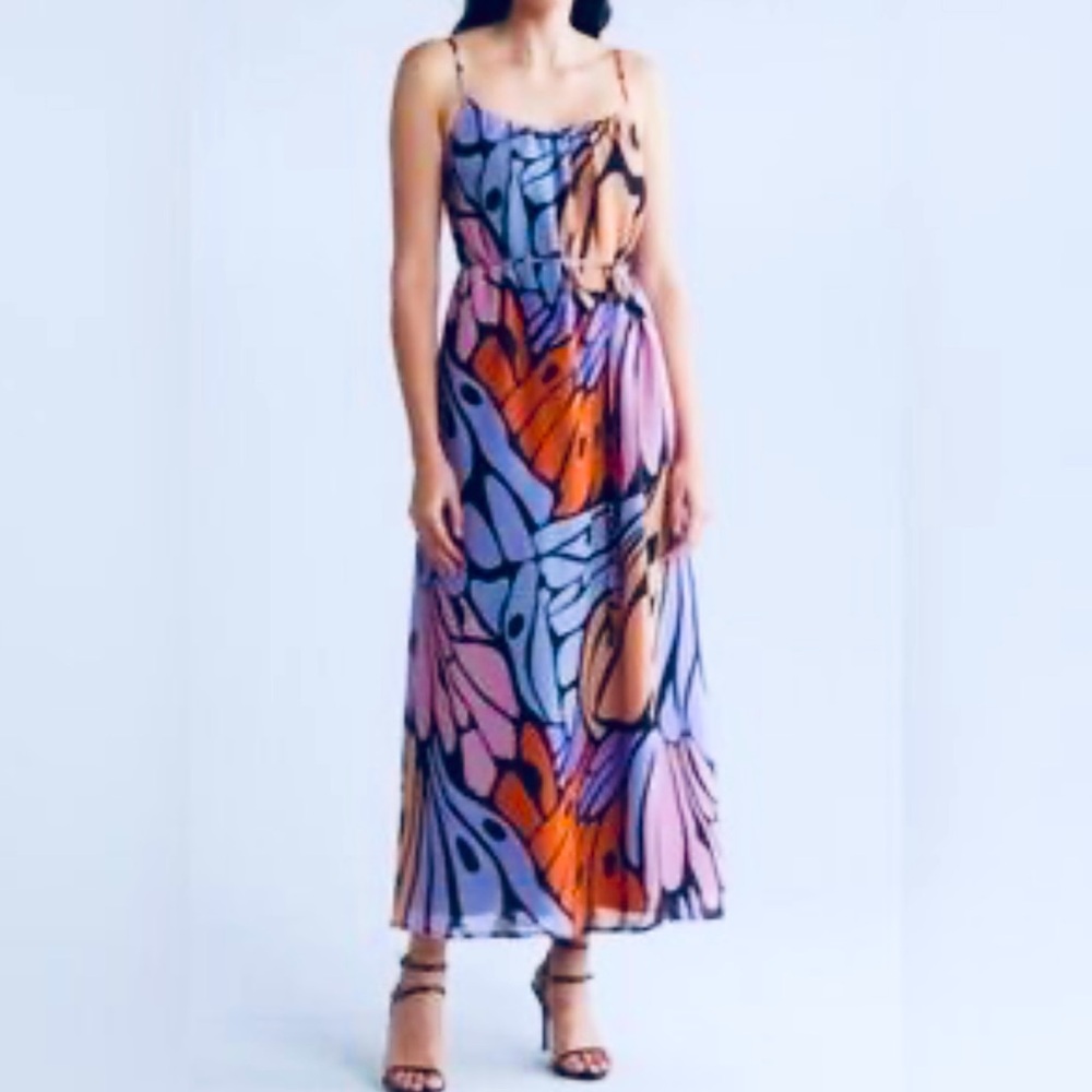 Sam Edelman Lavender, Pink & Orange Abstract Print Maxi Dress